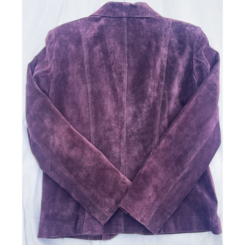 Vintage 90s Allan Denis Burgundy Suede 100% Leather Blazer Jacket Women’s M - Picture 16 of 16
